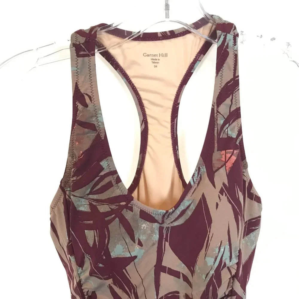 NWOT Womens Size 4 Garnet Hill Purple Active Gathered One-Piece Swimsuit